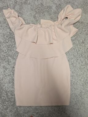 Forever 21 One-Shoulder Ruffle Bodycon Dress in Blush Pink